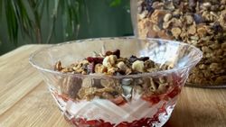 Breakfast Trifle - Homemade fruit Compote, Greek style yoghurt, homemade granola and runny honey