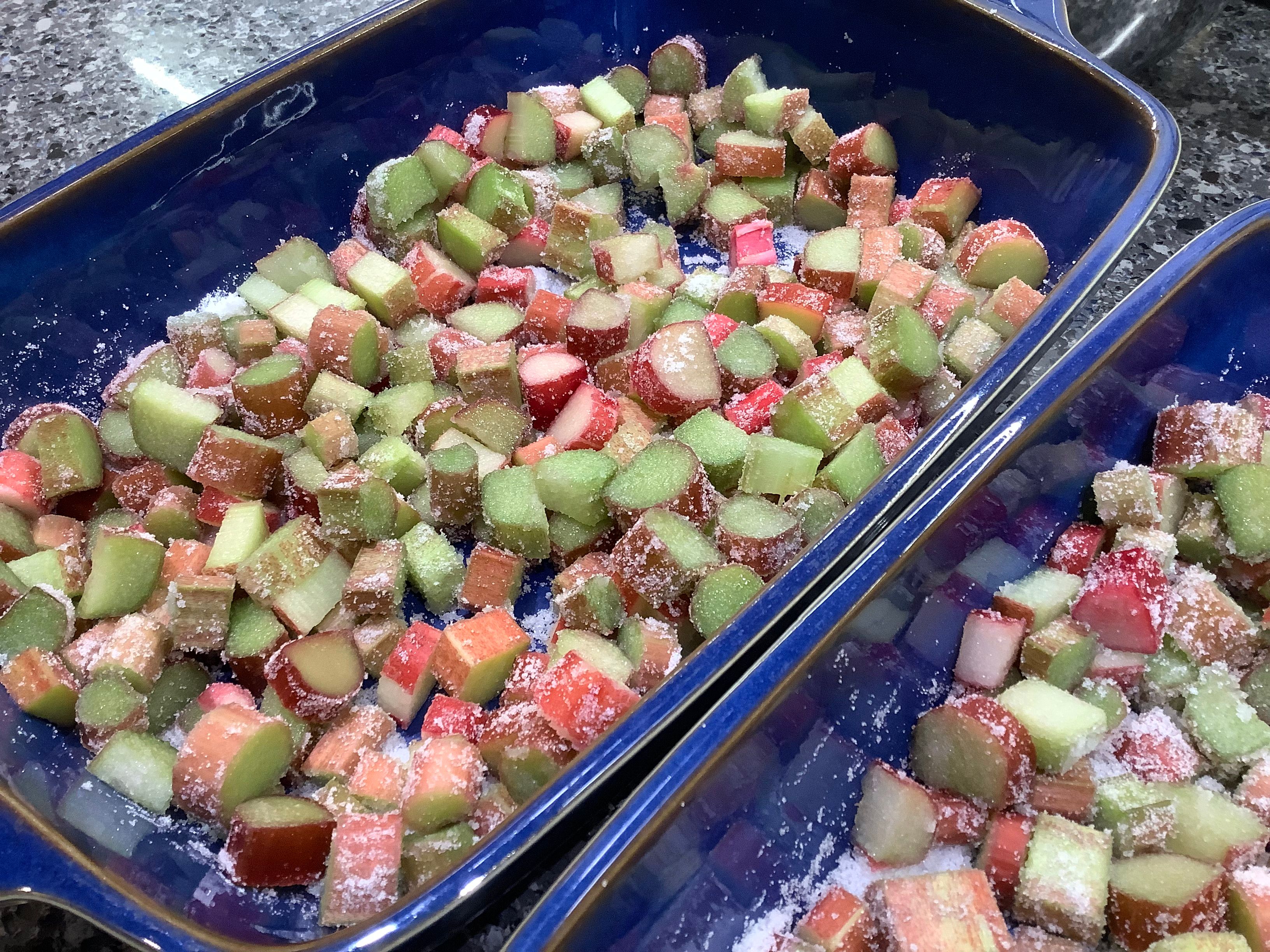 Rhubarb cut into small pieces and coated in sugar