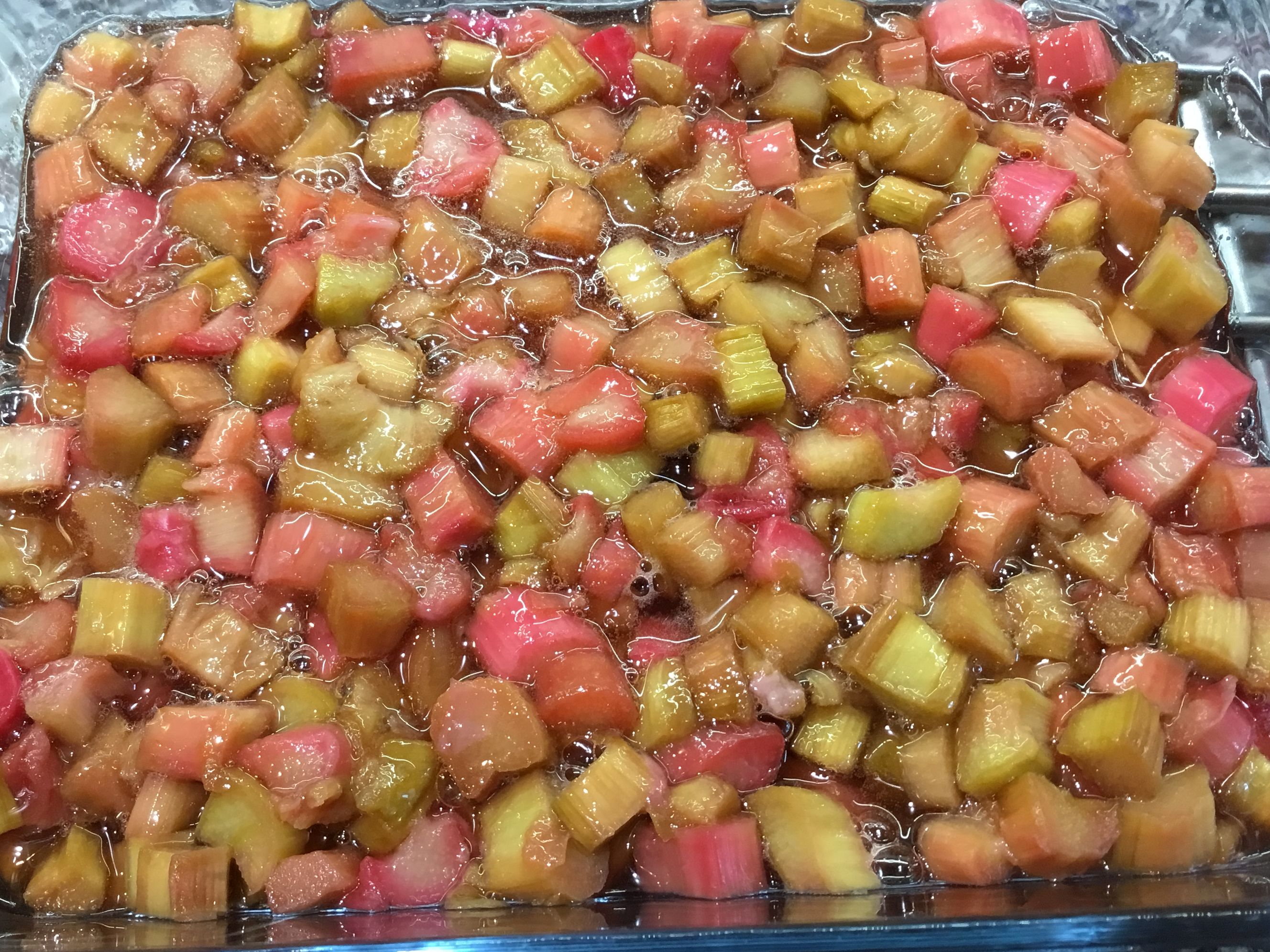 Rhubarb compote in a glass dish