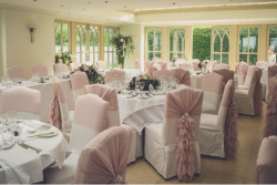 Tables laid ready for a wedding.