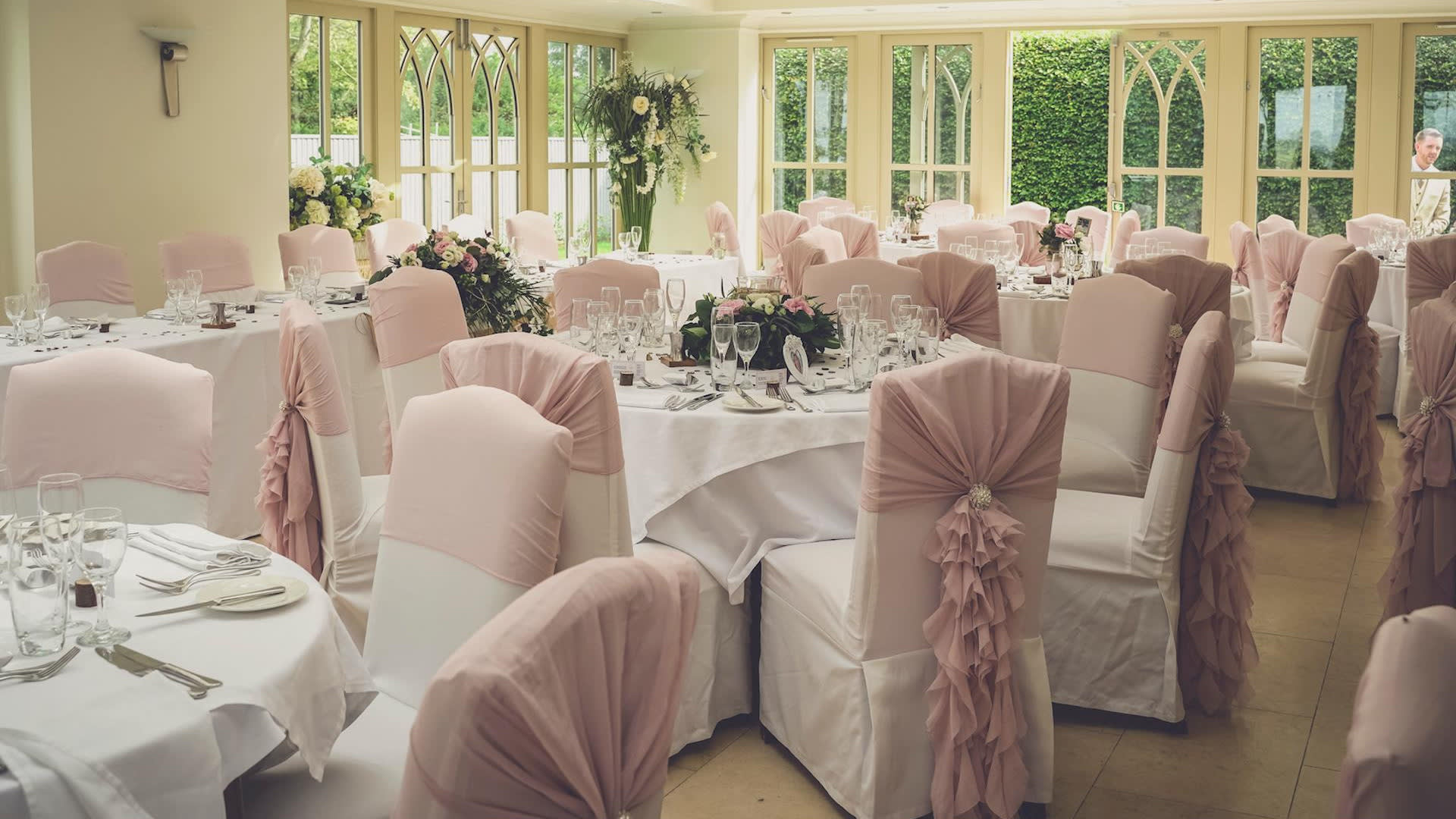 Tables laid ready for a wedding.