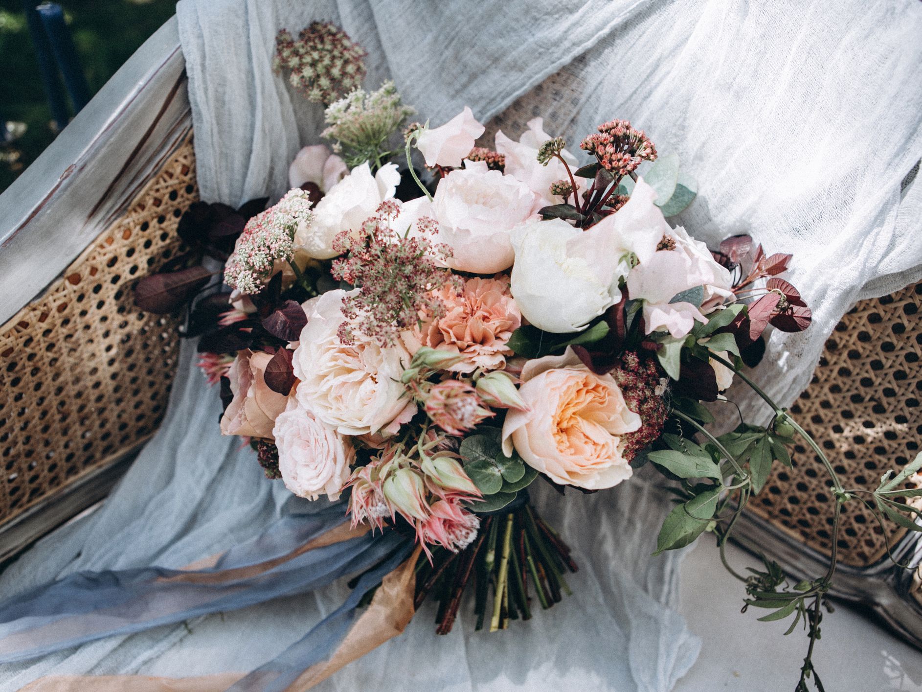 Beautiful boho bouquet with light pink and peachy tones