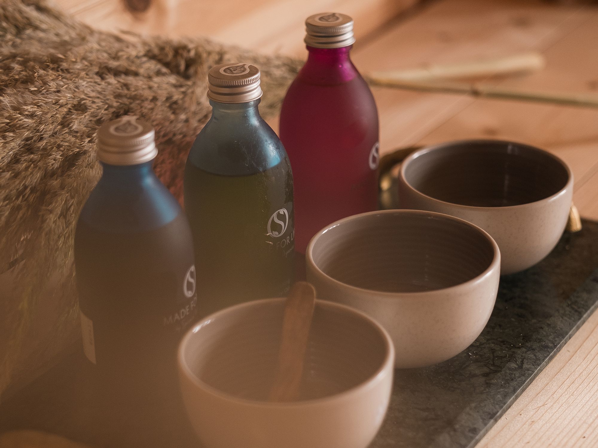 Products on counter in spa treatment room