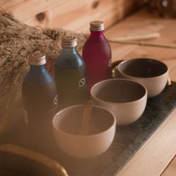 Products on counter in spa treatment room