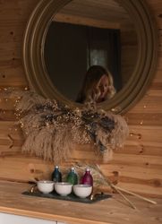 Products on counter in spa treatment room