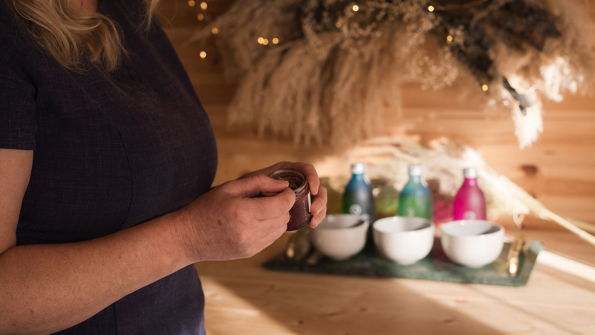 Products on counter in spa treatment room