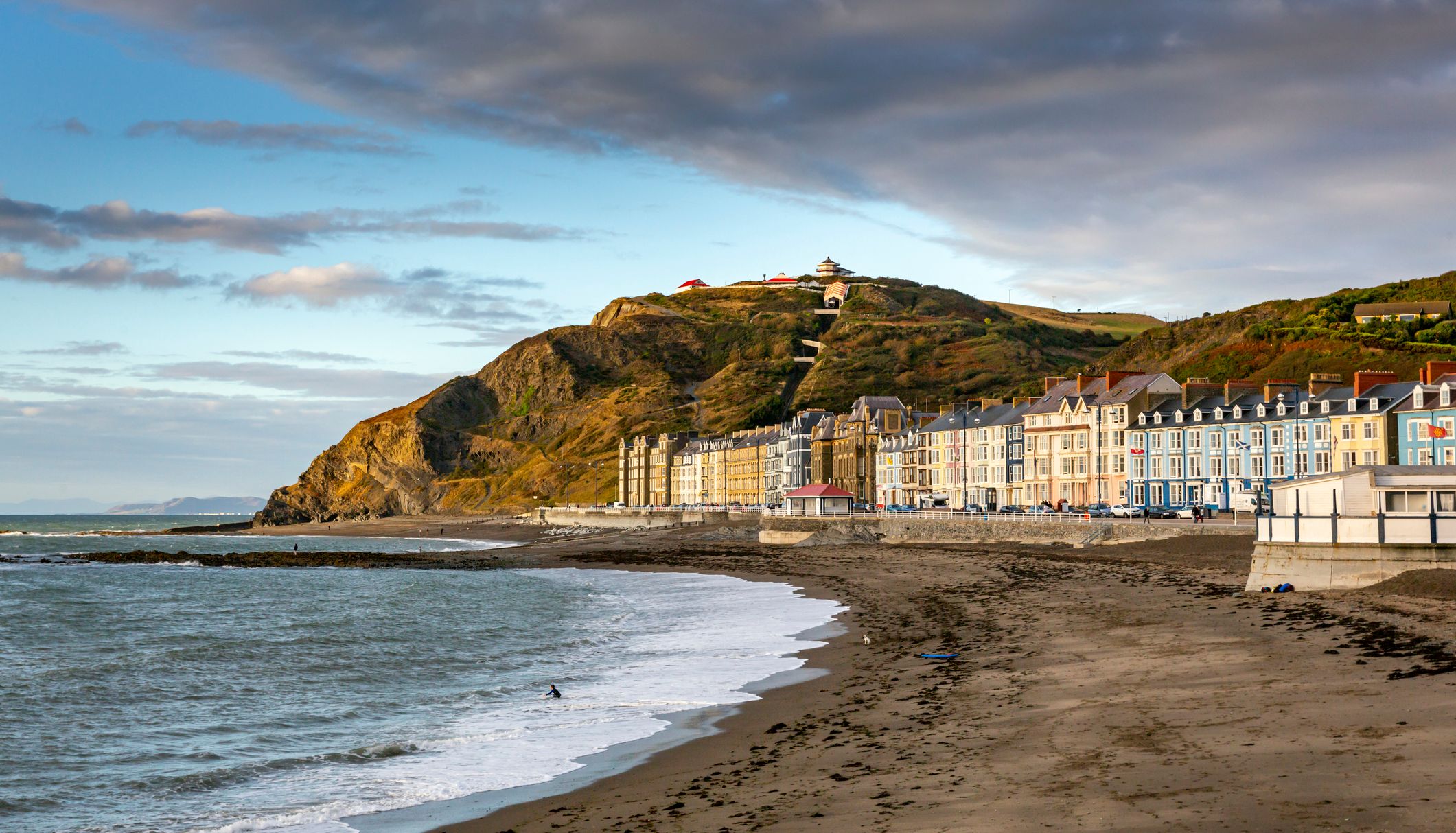 Colourful terraced houses along the seafront of Aberystwyth