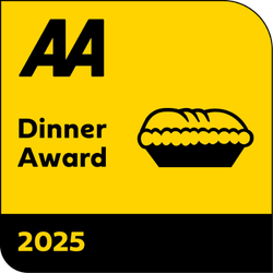 AA Dinner Award 2025 badge with a pie icon on a yellow background