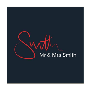 Mr & Mrs Smith logo with 'Smith' in red cursive and 'Mr & Mrs Smith' in white text