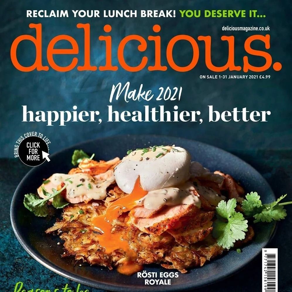 Delicious magazine cover featuring rösti eggs royale