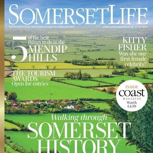 Somerset Life magazine cover featuring a scenic countryside landscape with rolling green fields and hedgerows.