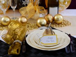 A closeup of a New Years Eve table setup, setting the pace for the celebrations to come.