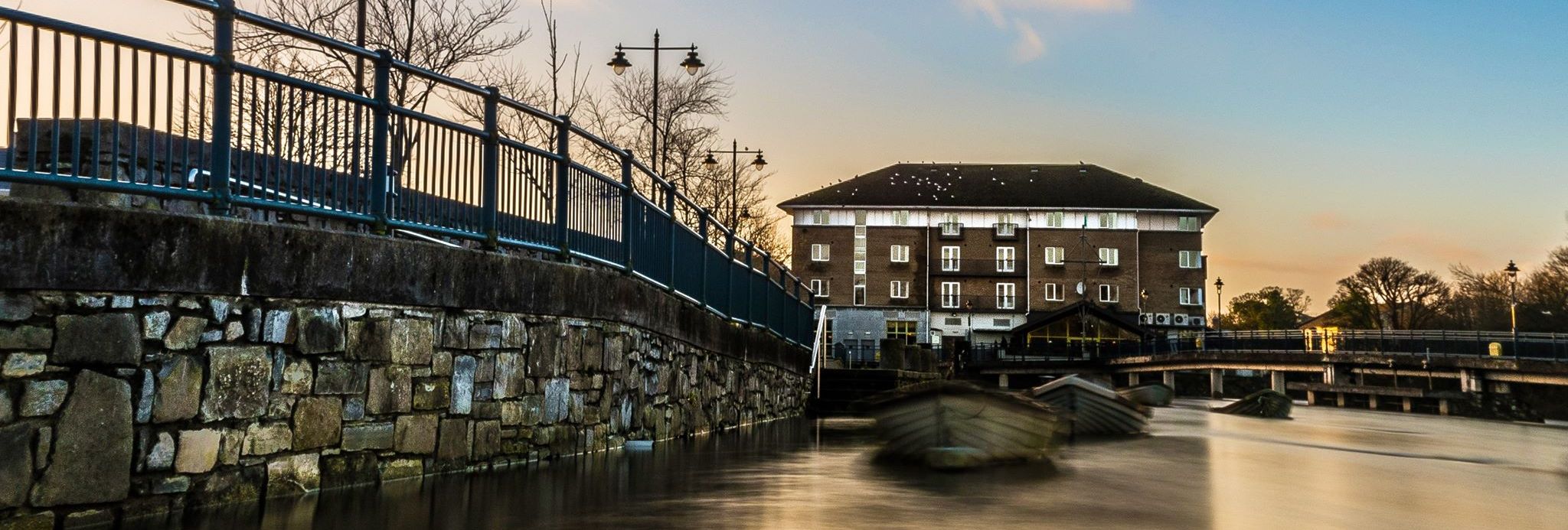 Riverside Sligo Hotel at sunset