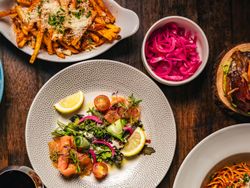 Dishes of food arranged on table