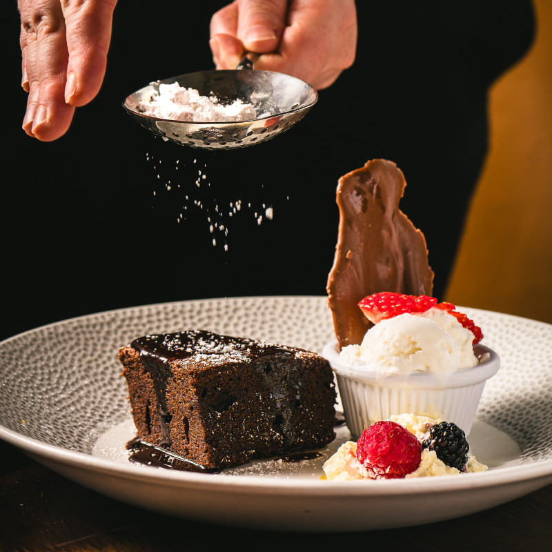 Chocolate brownie and ice cream