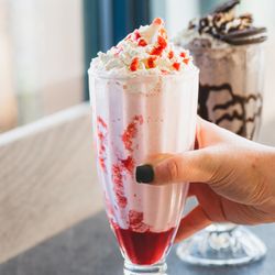 Strawberry and chocolate milkshakes