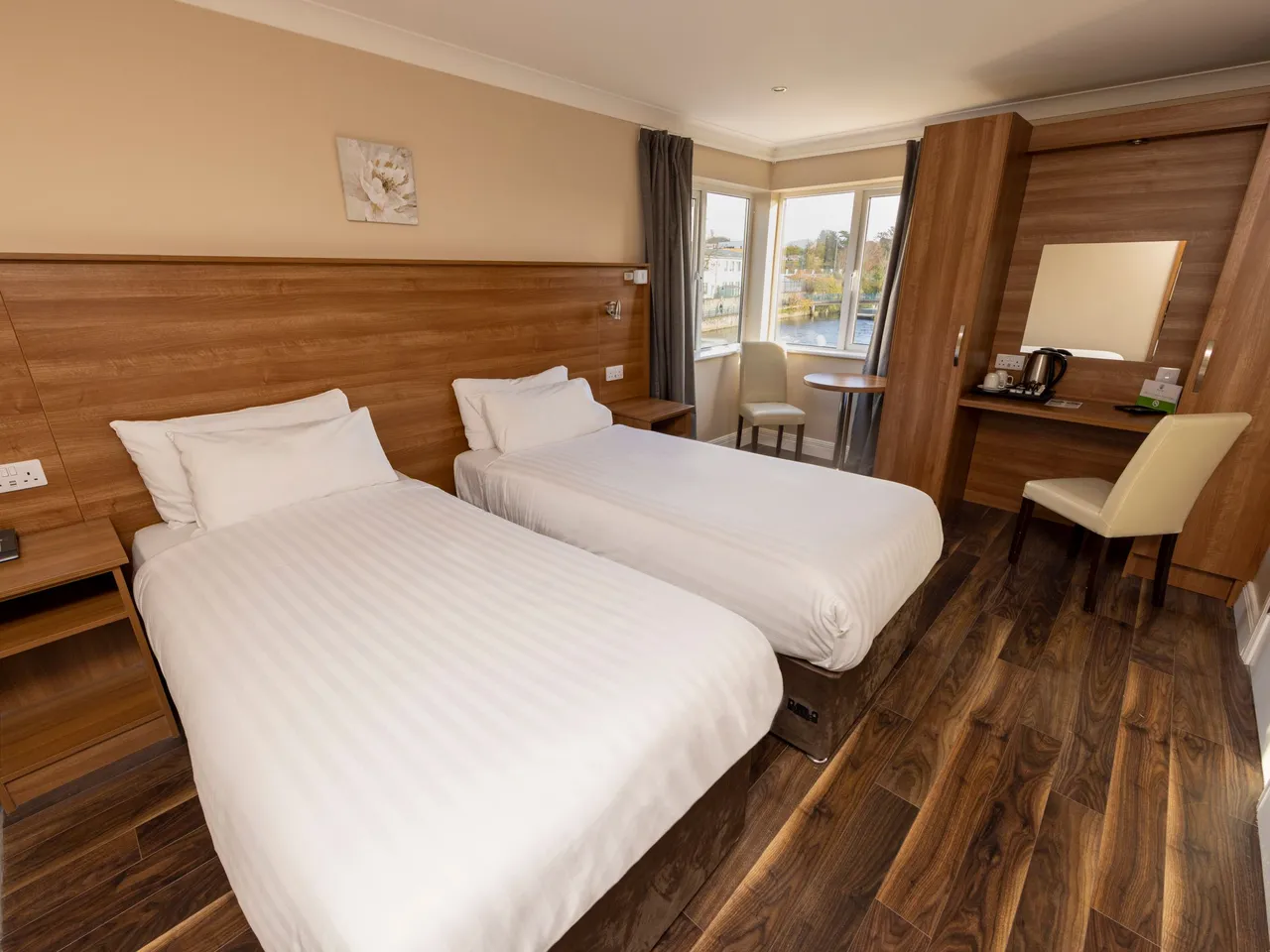 Twin bedroom overlooking the Garavogue River at Riverside Hotel Sligo