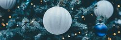 Christmas tree with blue and white baubles