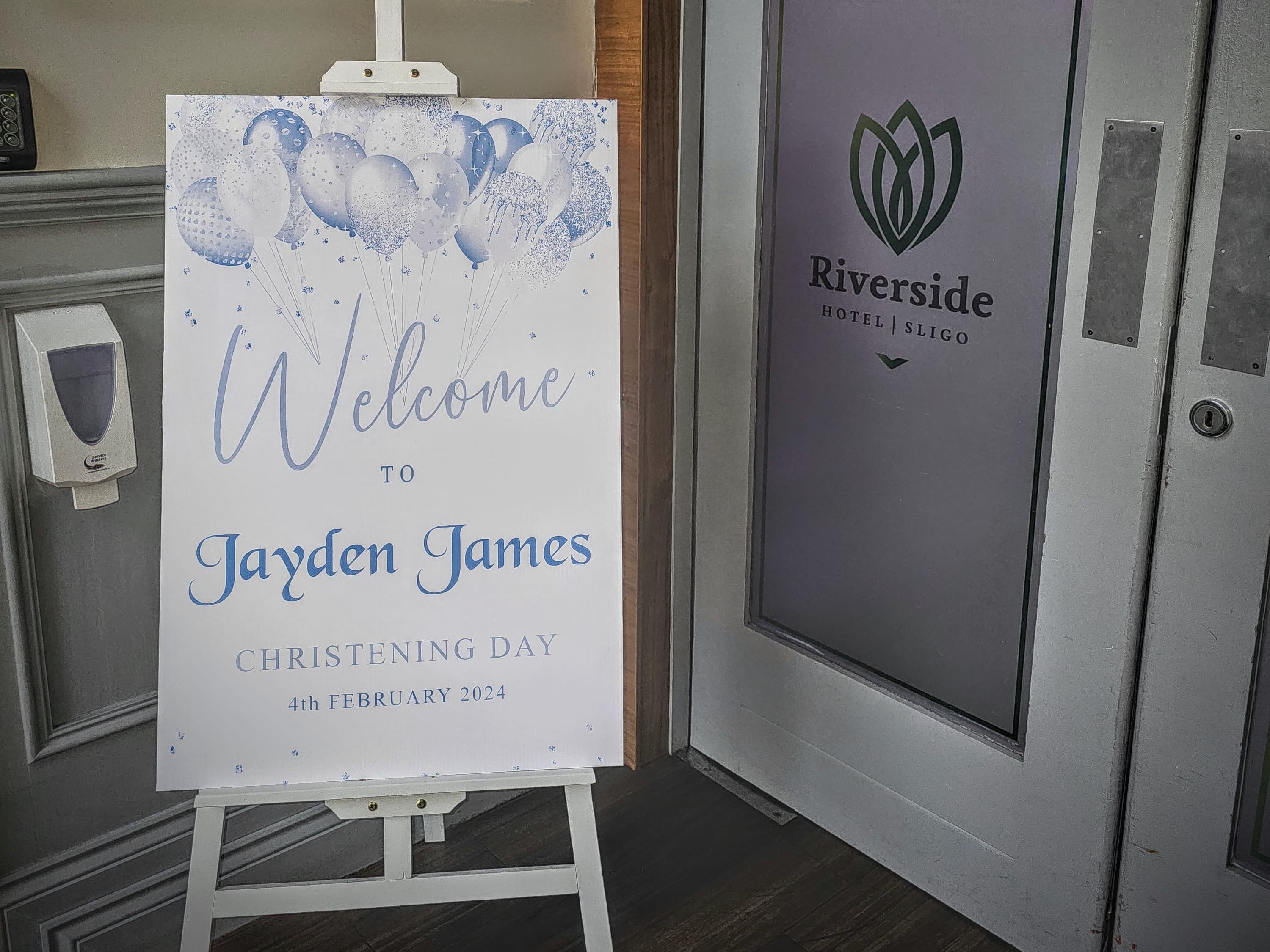 Christening Sign Outside Forde Room