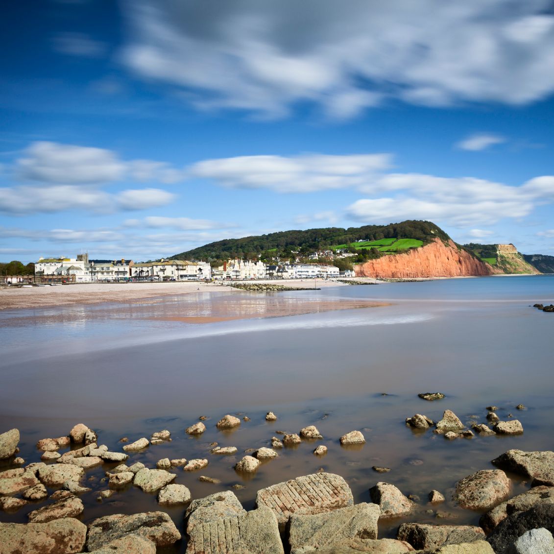 Sea front with small town and clift