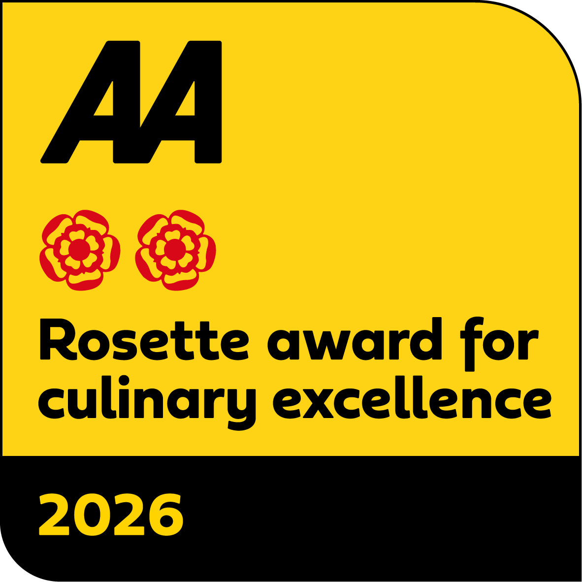 AA 2 Rosette award for culinary excellence 2026 badge