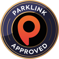 Parklink Approved badge with a stylized orange 'P' in the center