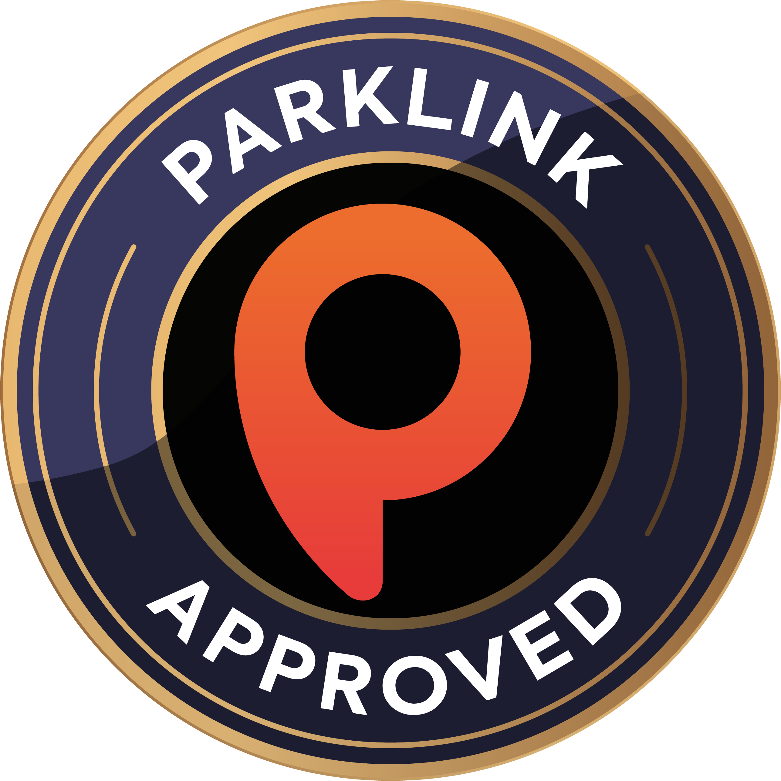 Parklink Approved badge with a stylized orange 'P' in the center