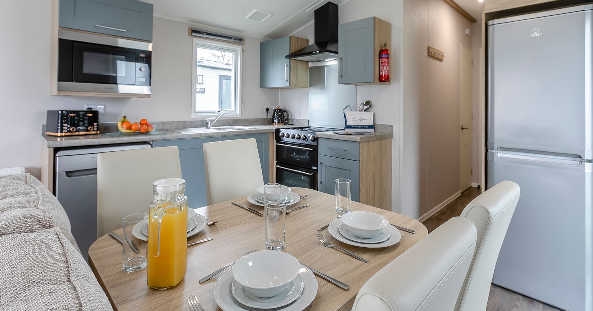 Modern kitchen and dining area in a compact living space