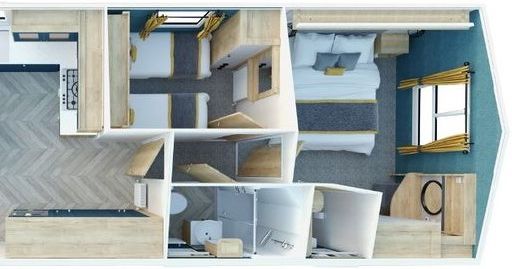 Top-down view of the Gainsborough floorplan showing living, dining, kitchen, bathroom, and bedrooms.