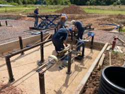 The steaming bays for the raised track being welded up 21/06/24