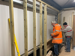 28/11/2024 The stud walling being erected on the north wall of the meeting room.