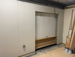 28/11/2024 The north wall of the meeting with completed plasterboard.