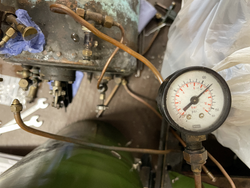 10/07/2025 The new club loco ‘Ivy May’ successfully undergoing a boiler pressure test to confirm that is all ok.