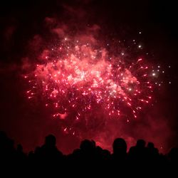 Crowd watching colorful fireworks explode in the night sky