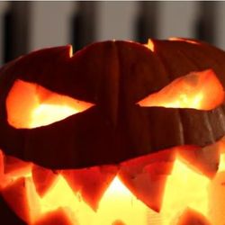 Jack-o'-lantern with a menacing, glowing face