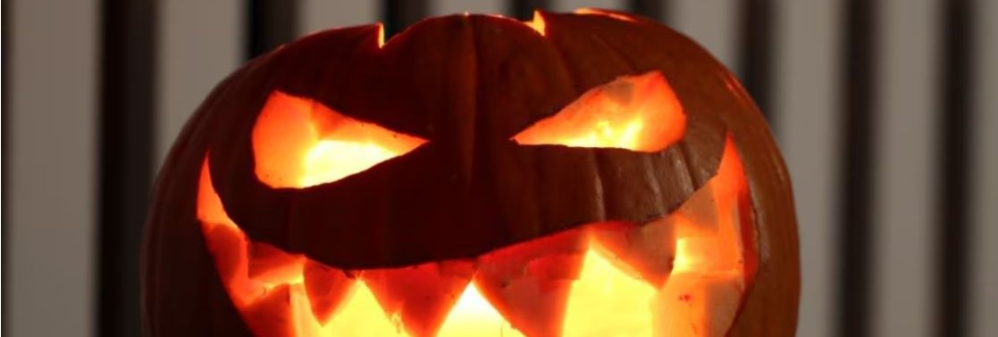 Jack-o'-lantern with a menacing, glowing face