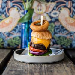 Brewery Bar Burger with onion ring