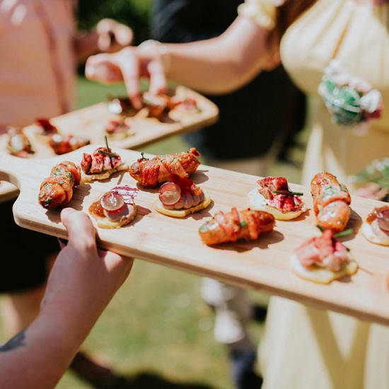 Canapes on wooden board