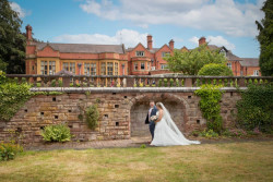 Bride and groom in garden