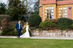 Bride and groom in garden