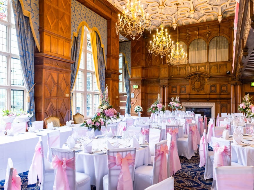 Tables set up in great hall
