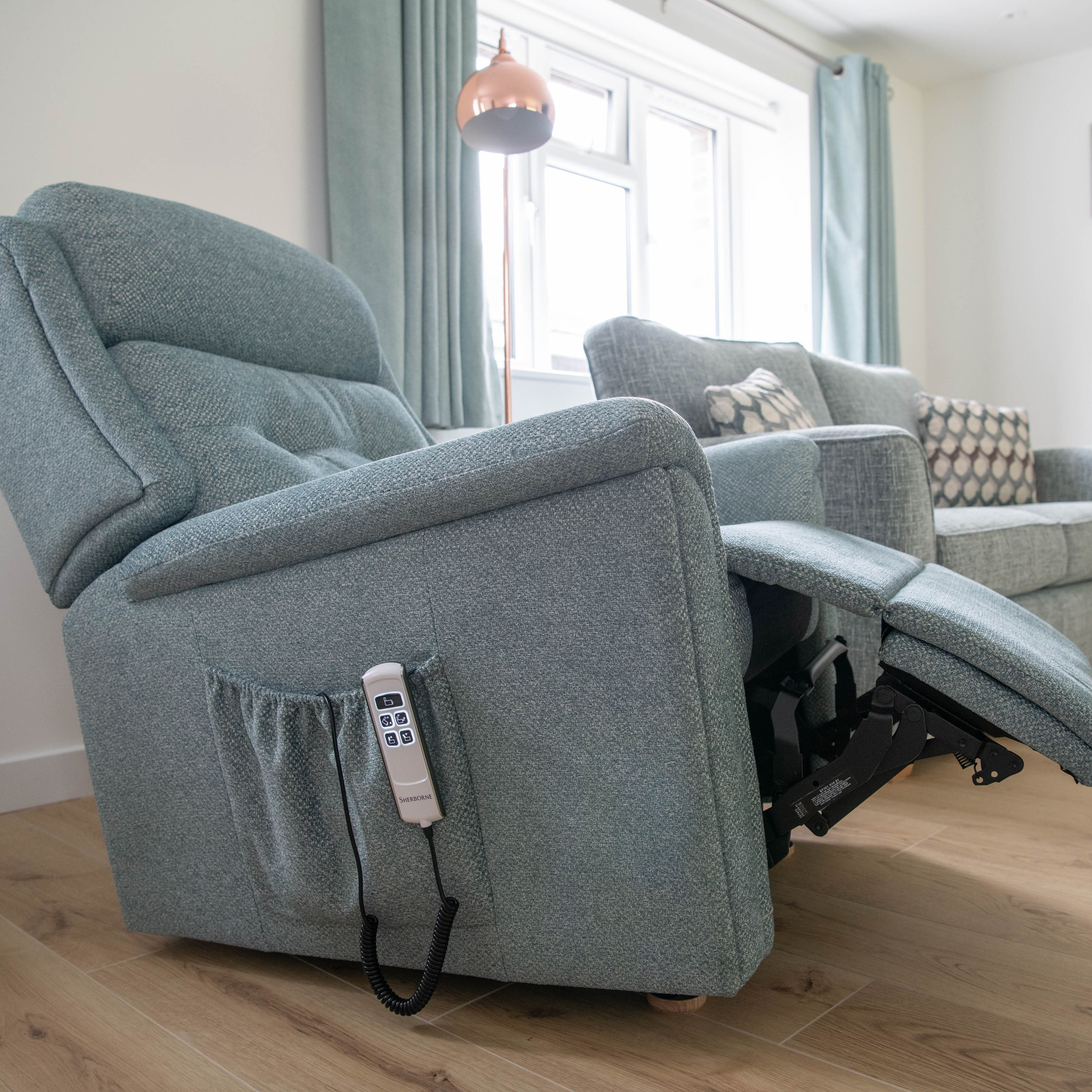 Recliner chair with remote control in a modern living room