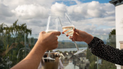 Champagne glasses with a view