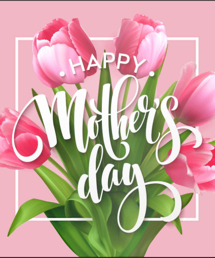 Pink tulips with 'Happy Mother's Day' written in elegant script