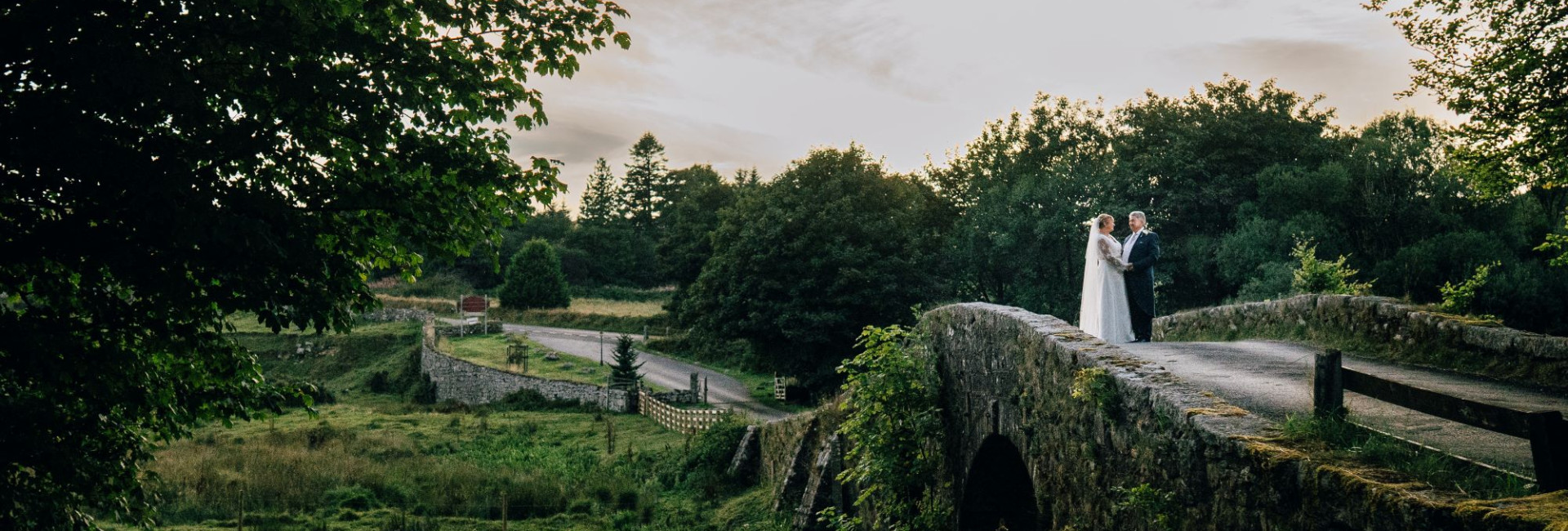 Wedding Couple Standing on Two bridges Bridge
