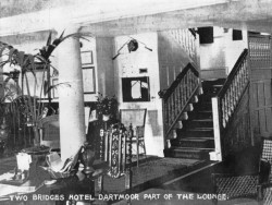 Old postcode showing interior of Two Bridges Hotel