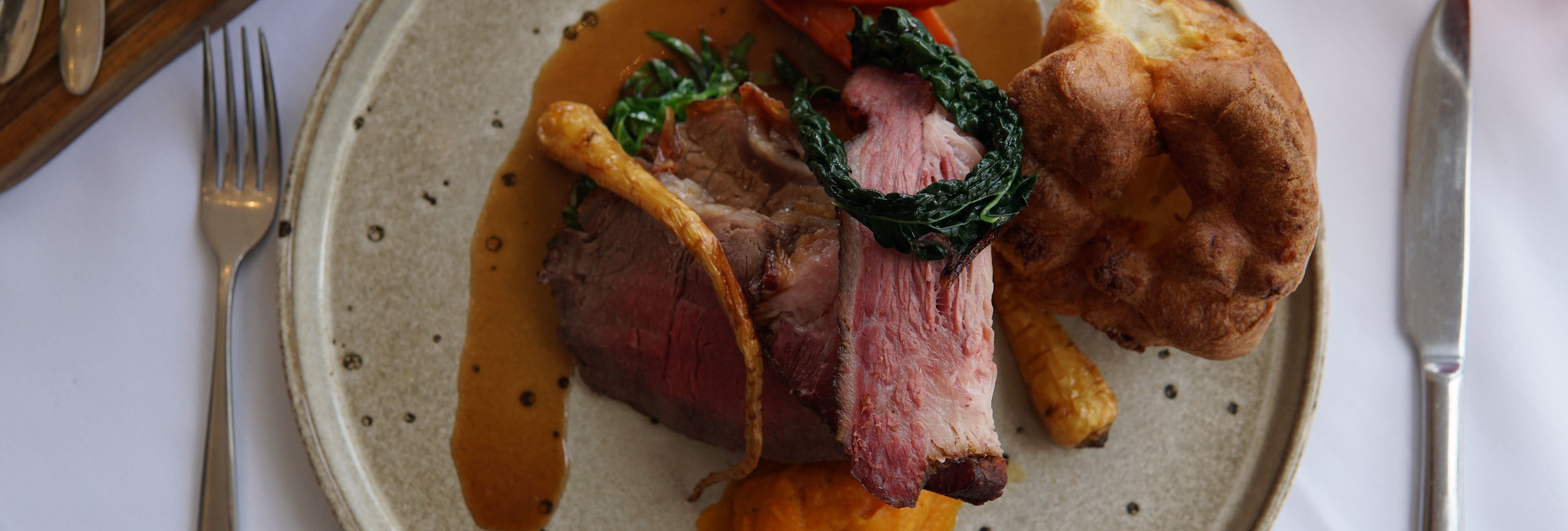 Roast beef and Yorkshire pudding at Two Bridges Hotel