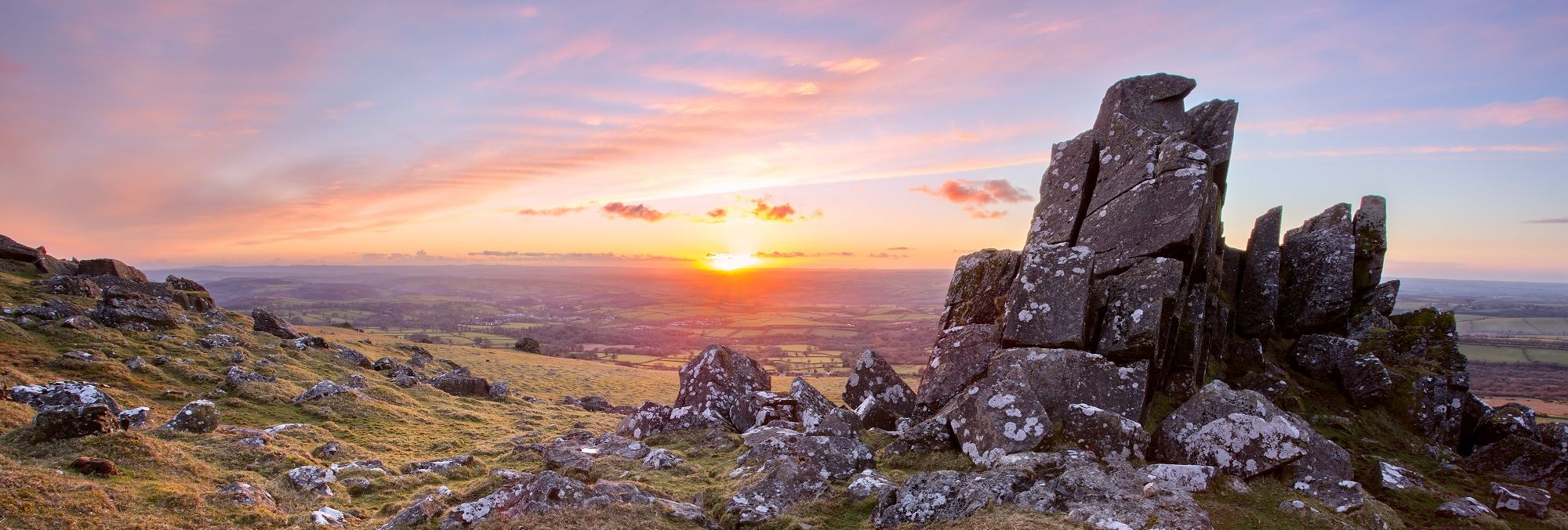 A Dartmoor tor at sunset