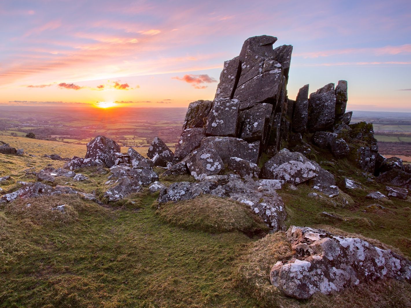 A Dartmoor tor at sunset