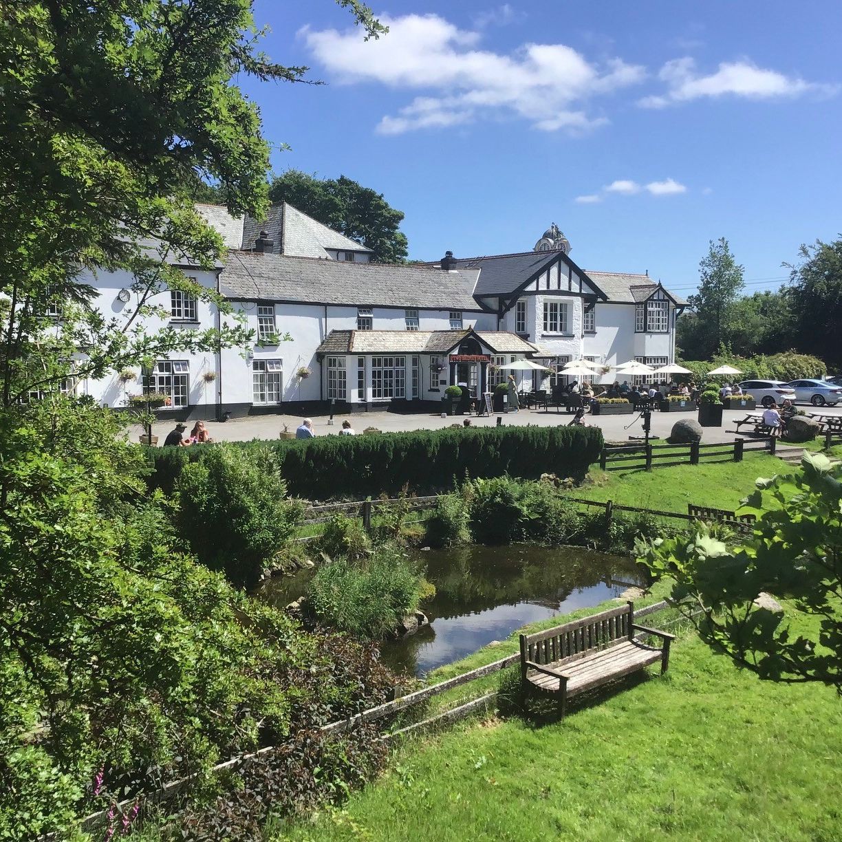 Two Bridges Hotel with gardens in summer